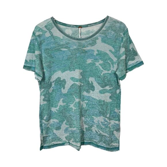 Free People Tourist Tee Camo Print XS Green Soft Short Sleeve Oversized Casual - Picture 3 of 8